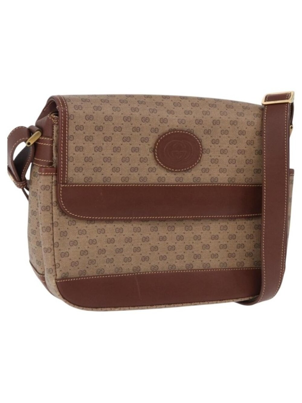 Authentic GUCCI Micro GG Supreme Shoulder Bag PVC Beige Gold